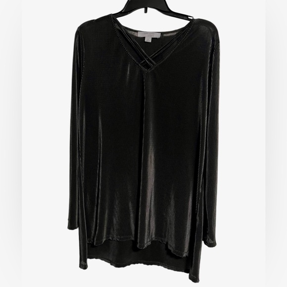 Ruff Hewn Grey Velvet Valor Cross Body Front Long Sleeve shimmery Blouse Large - Picture 1 of 8
